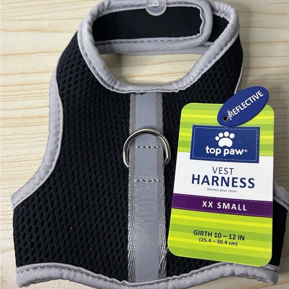 Top Paw Black and Silver Dog reflective Harness XXS